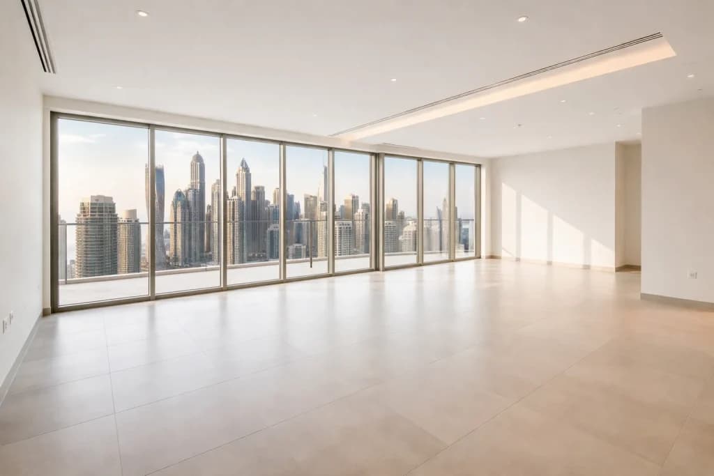 Modern let apartment interior in Dubai representing a managed rental property