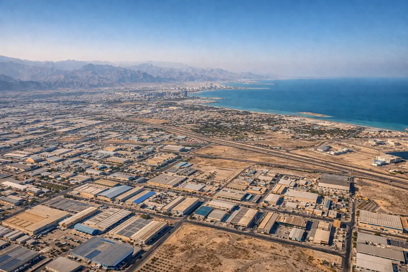 Sharjah ras al khaimah free zone industrial areas aerial