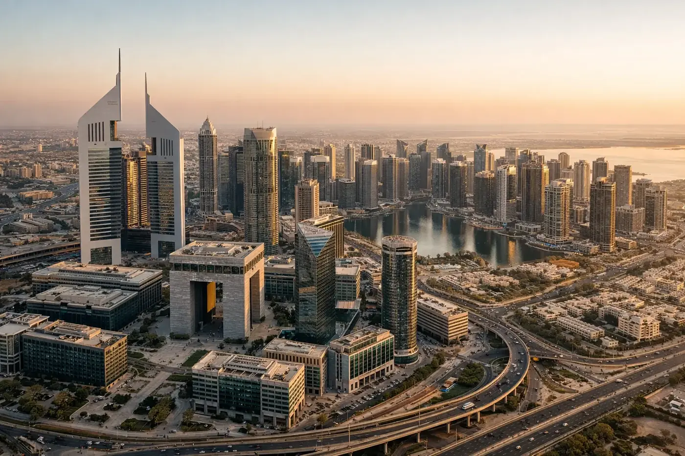 Uae free zone business districts aerial view