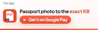Our app, PDF Maker: passport photo to the exact KB, 35 x 45 mm and under the size limit for the application portal. Get it on Google Play.
