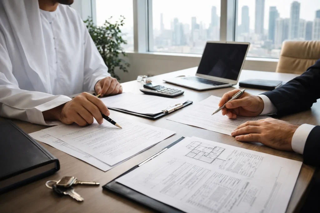 Dubai Land Department trustee office counter where property title deeds are transferred and issued