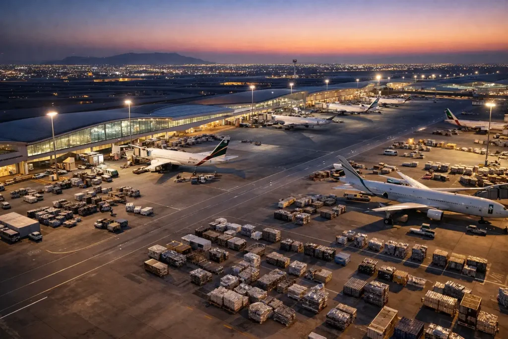 International cargo airport showing air freight operations representing cross-border e-commerce shipping infrastructure