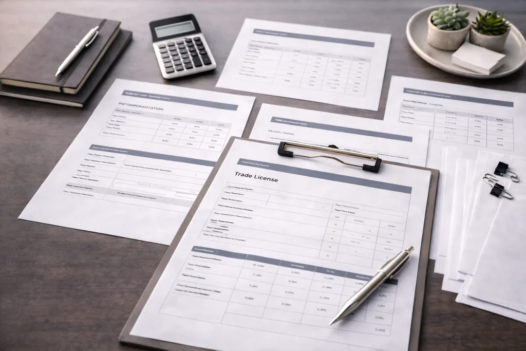  JAFZA business formation documents representing the systematic company setup and licensing process