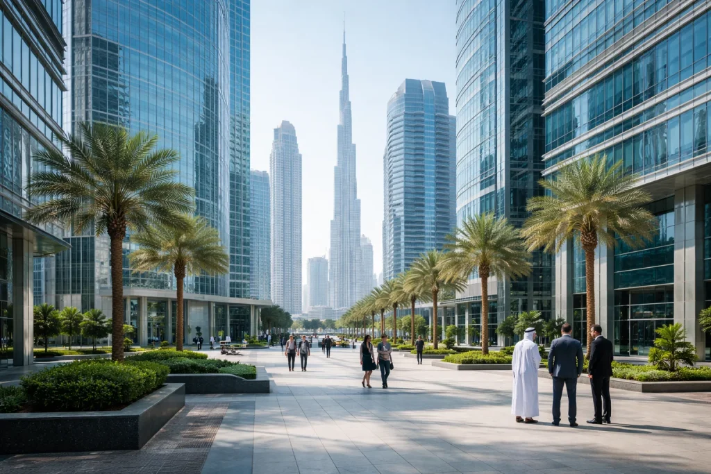 Contemporary UAE business district showcasing modern commercial infrastructure and corporate environment