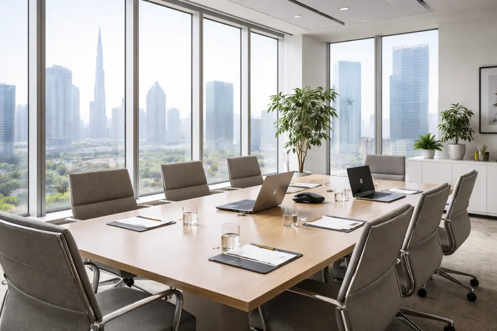 Modern business meeting space in UAE free zone office