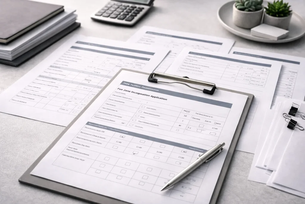 UAE free zone trade license application documents representing the streamlined company formation process