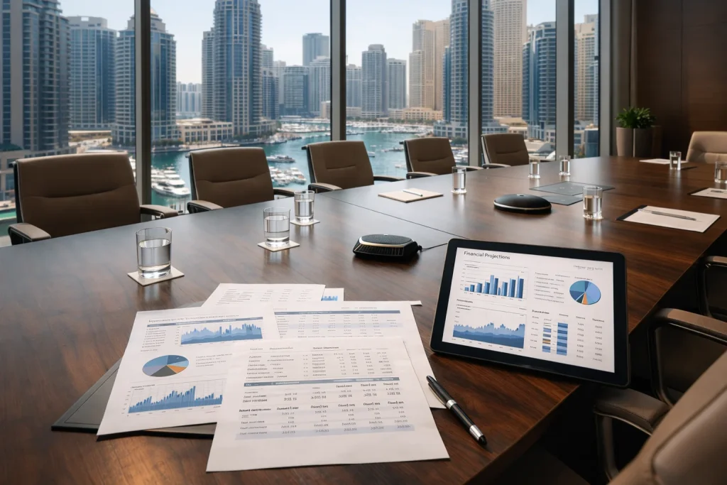 Professional investment strategy session for Dubai real estate developer assessment
