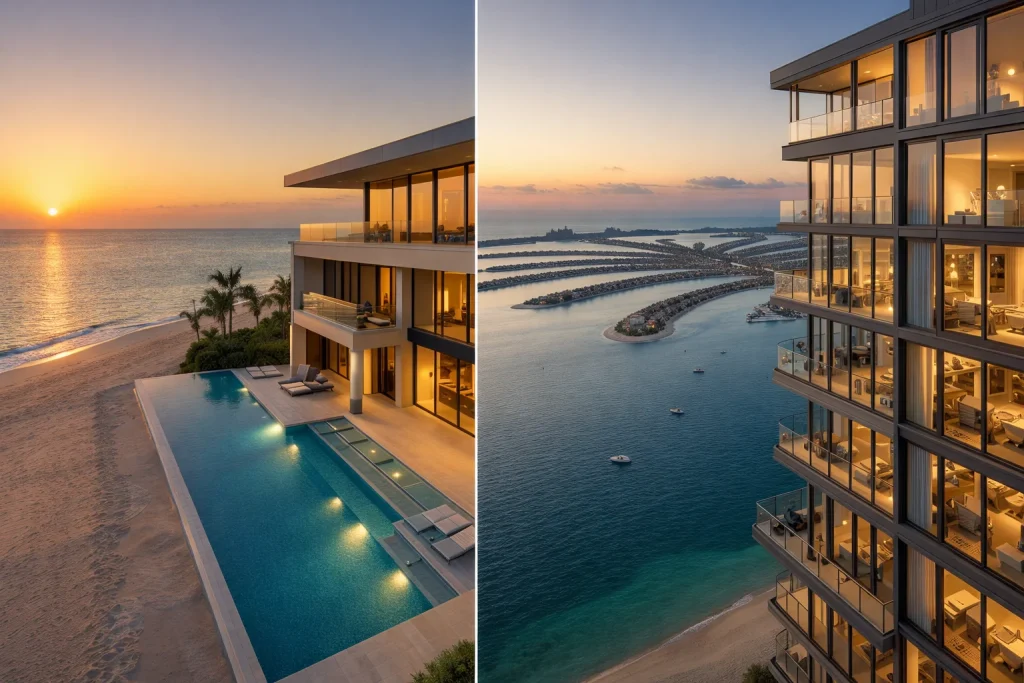 Comparison of Palm Jumeirah frond villa and trunk apartment living options