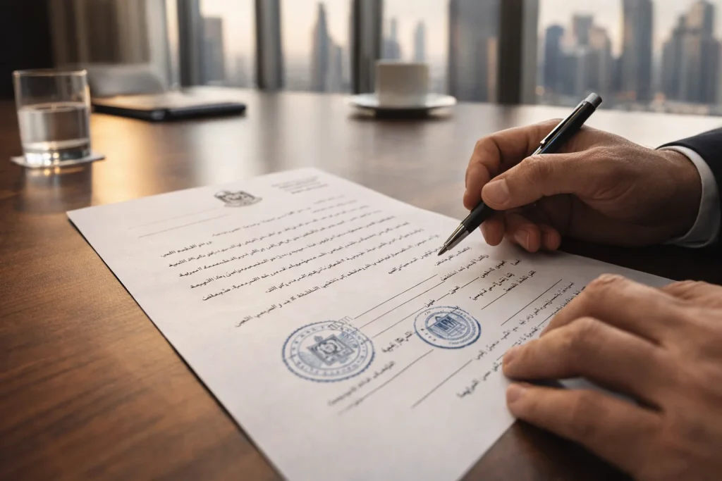  Memorandum of Association document being reviewed in UAE business office