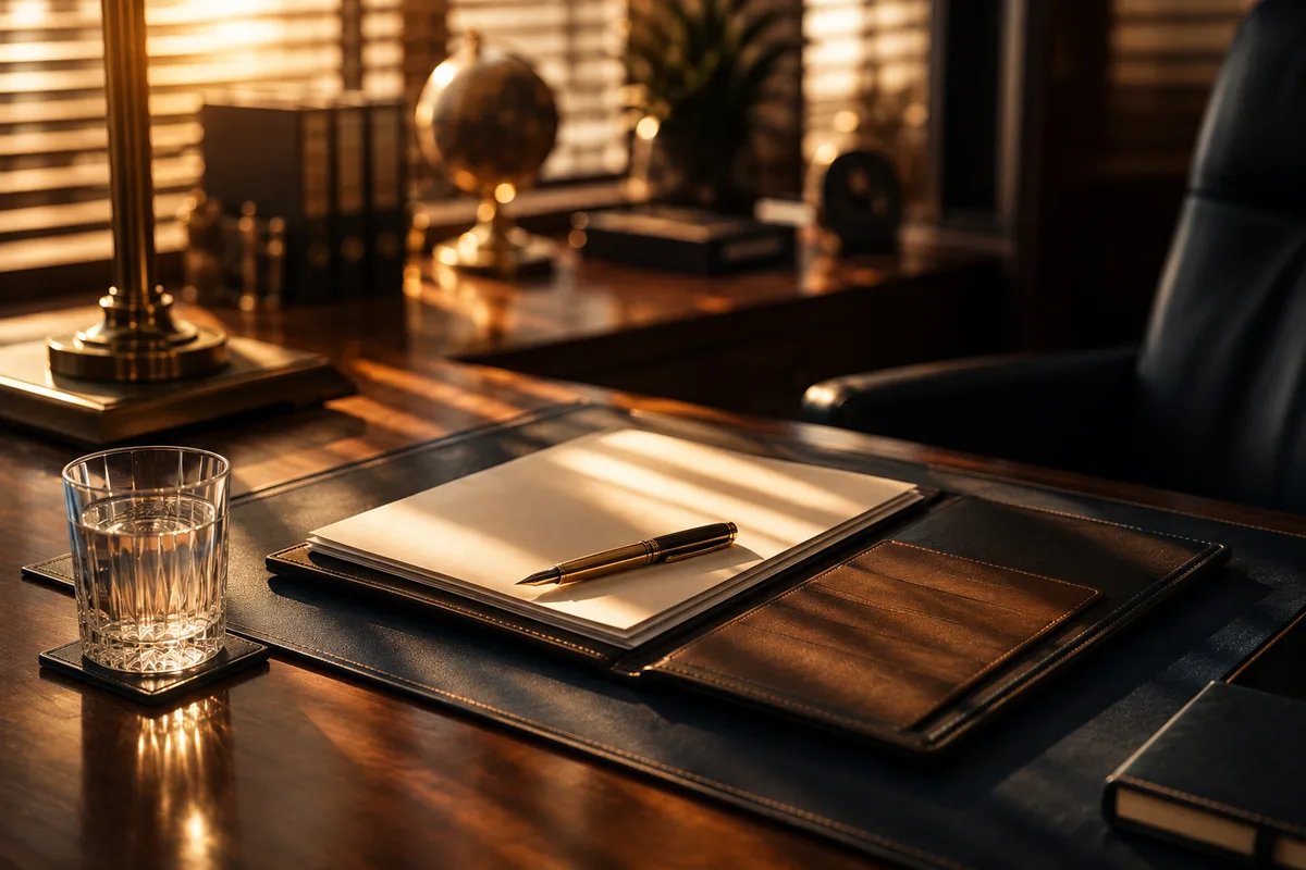 Founder's desk with a Singapore work-pass application folder and documents